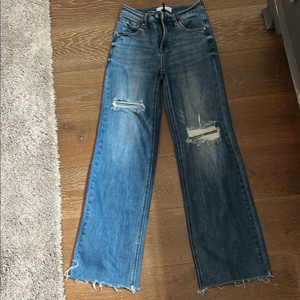 Women's Risen Blue Distressed Jeans